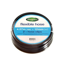 Flexible Reinforced Pond Tubing, 4.57m (15ft) x 12mm (1/2") Internal Diameter, Smooth-bore PVC Pond Tubing, Includes 2 stainless steel Hose Clamps,