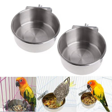 2Pcs Parrot Food Water Bowls,Bird Feeding Dish Cups Set,Stainless Steel Pet Hanging Bowl,Bird Cage Water Bowl with Clamp for Small Animal,Parrot