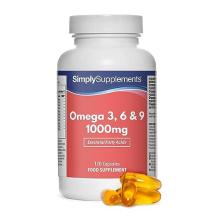 Simply Supplements Omega 3-6-9 1000mg Fish Oil Capsules with Flaxseed & Sunflower Oils, EPA/DHA/ALA 120 Capsules