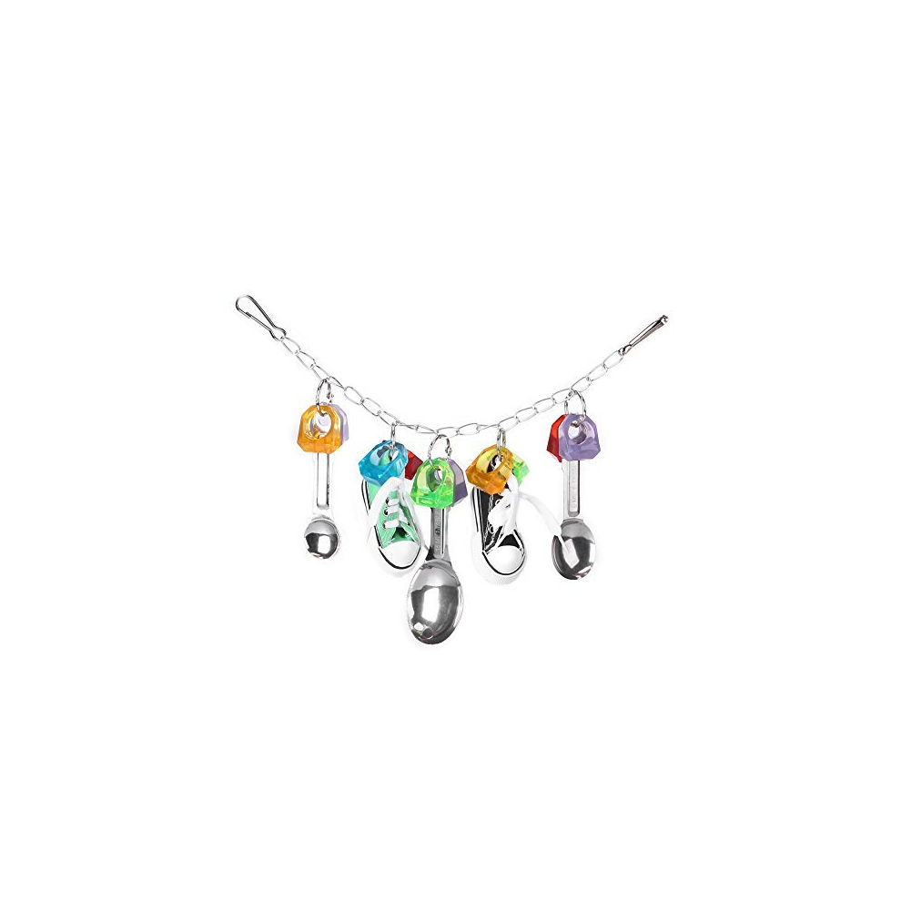 Bird Chew Toy, Metal Spoon Hanging Swing Mini Sneaker Parrots Cage Bite Toys for African Grey Amazon Cockatoo Budgies Parakeet Lovebird
