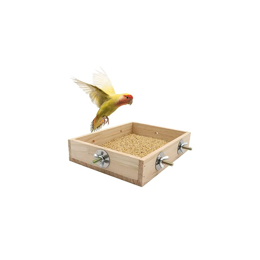 Bird Parrot Wooden Feeding Cups, Natural Wooden Parrot Bird Perch Stand, Birds Food Dish, Bird Cage Food Standing Feeding Perch Bowl Toy for Small