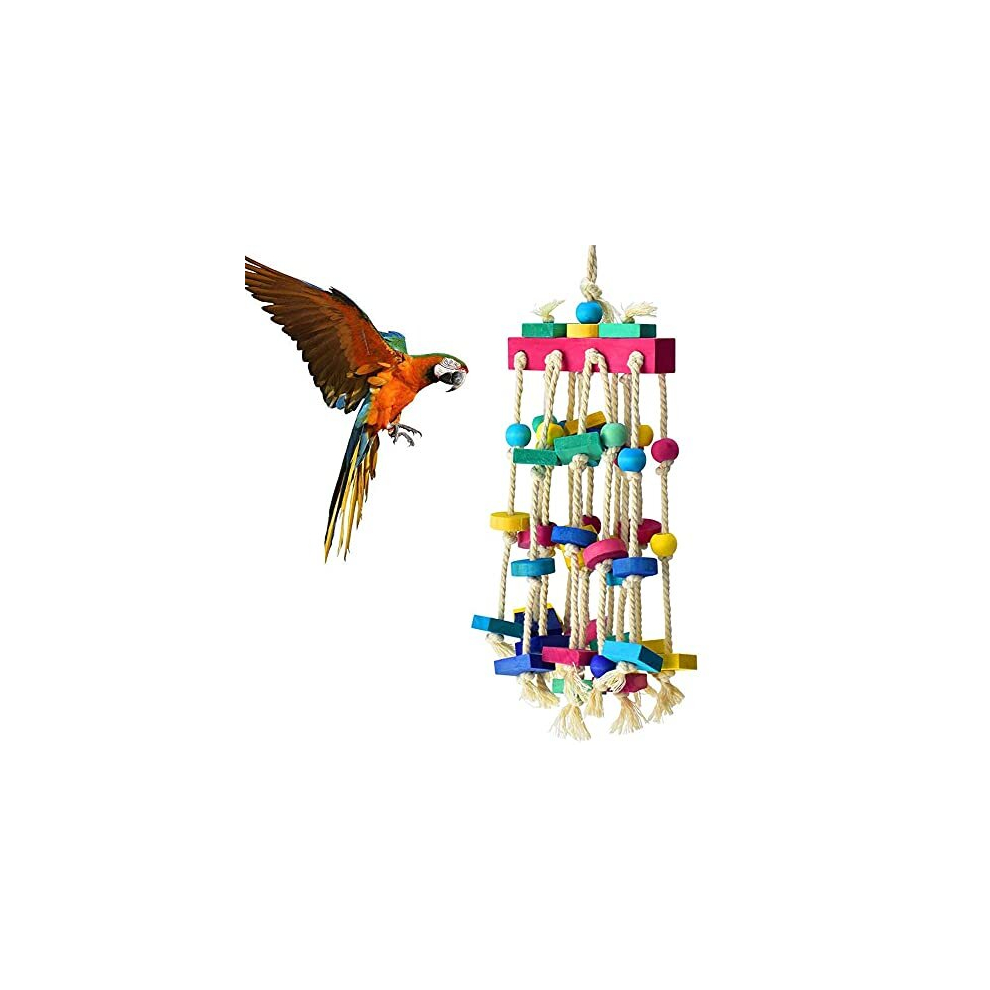 Parrot Cage Bite Toys, Wood Parrot Toy, Bird Cage Toys, Bird Chewing Toy, Bird Cotton Rope Toys, Parrots Toys, Natural Bird Toys, Multicolored Blocks