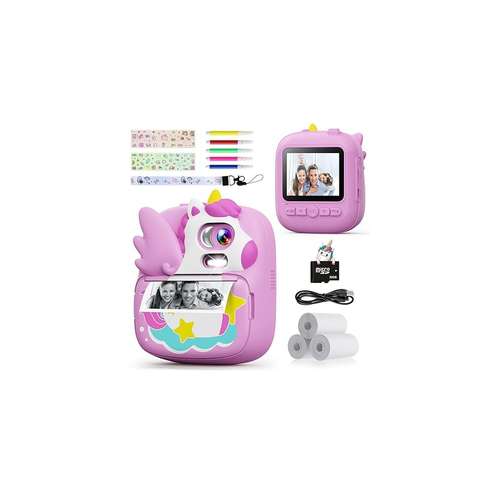 Kids Camera Instant Print, 2.4'â Instant Camera for Kids with 32G SD Card & Print Photo Paper, 1080P HD Video Toddler Camera, Christmas Birthday