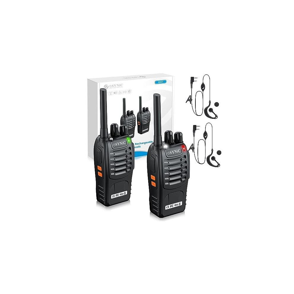 Rechargeable Walkie Talkie,eSynic 2Pcs Professional 2 Way Radio Long Range Portable Adult Walkie Talkies 16 Channel VOX Function Walkie Talky With
