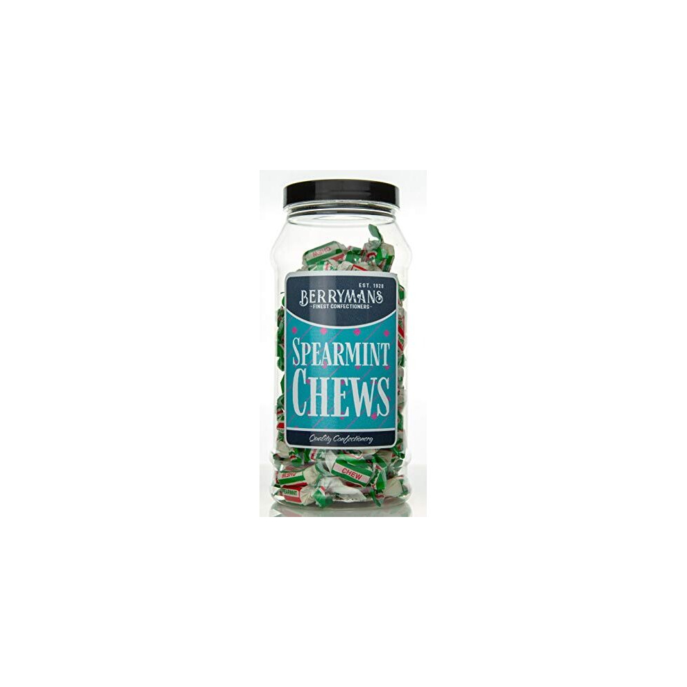 Original Spearmint Chews Mints Retro Sweets Gift Jar By Berrymans Sweet Shop - Classic Sweets, Traditional Taste.