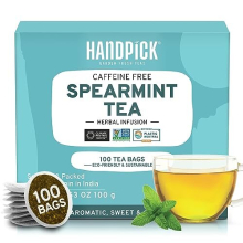 HANDPICK, Spearmint Tea Bags (100 Count) Non-GMO, 100% Pure Spearmint Leaf Tea Bags Certified by Tea Board of India | Raw from India,