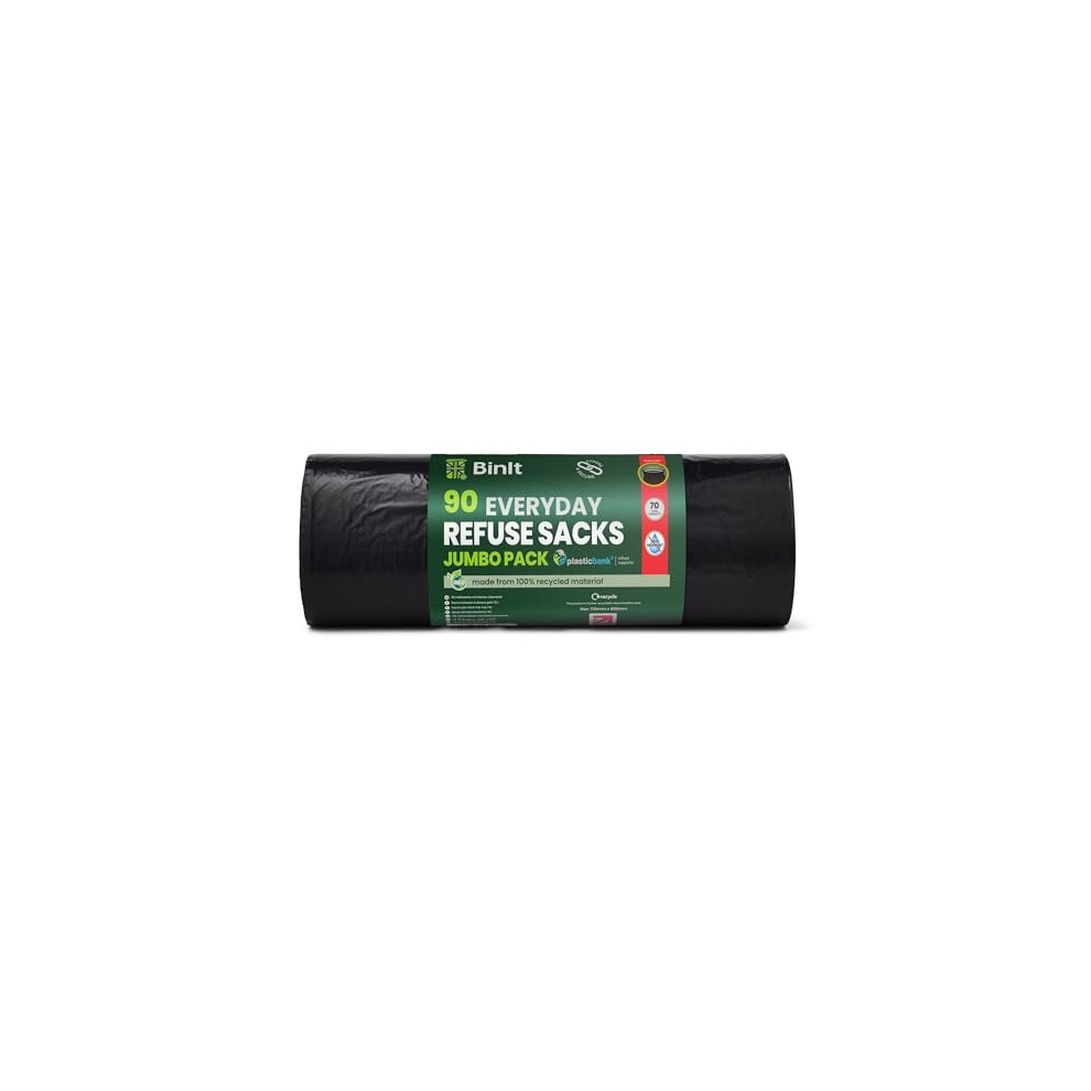 BIN IT 90 Jumbo Pack Everyday 70L Eco-Friendly, Strong & Secure, Refuse Sacks, Bin Bags, Bin Liners, Recycled, Tear Resistant, 30 μm, Perfect for Everyday Household & Commercial Use - Image 4