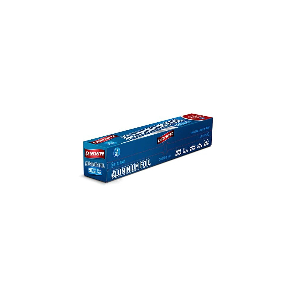 Caterserve Premium Heavy Duty Kitchen Foil | 18 Micron High Quality Food Service Catering Aluminium Foil Roll | 30Cm X 50 Metres