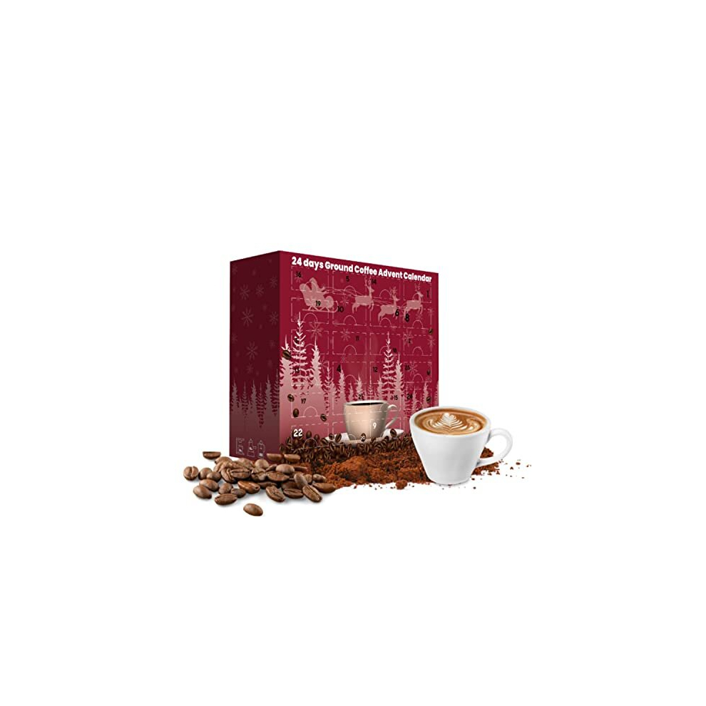 Christmas ground coffee advent calendar 2023-24 days ground flavoured coffee advent calendar with coffee beans stencil | Gourmet Coffee Gift Set for