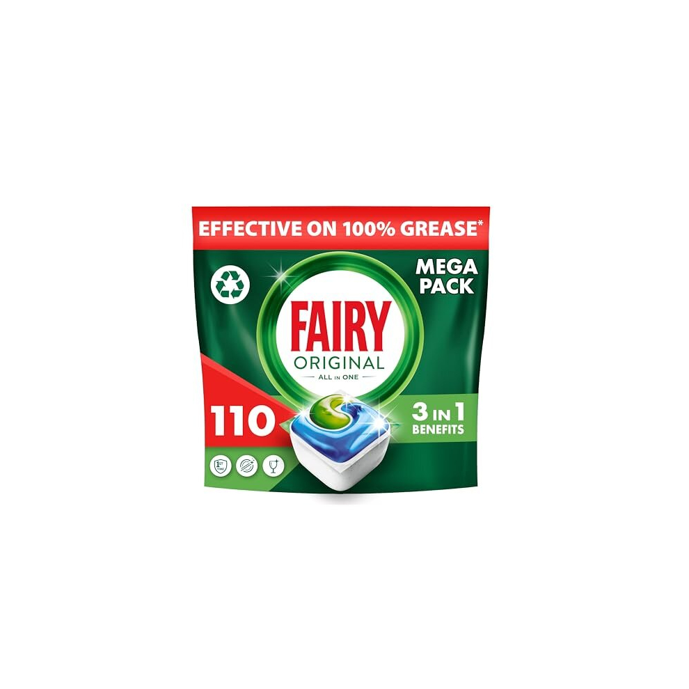 Fairy All-In-1 Dishwasher Tablets Bulk, 110 Tablets, Original, Effective Even On Dried-On Grease