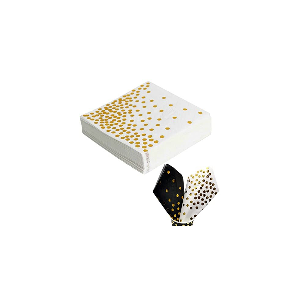 Ceiliwen 50Pcs White And Gold Polka Dot Party Napkins, 33X33cm White With Gold Napkins, Cocktail Napkins Dinner Napkins Serviettes Napkins