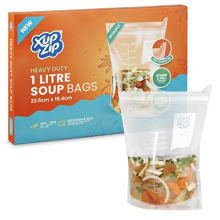 20 x XupZip 1000ml Soup Bags - Clear Soup Bag 23.5 x 18.4cm - Heavy-Duty Freezer Bags - Airtight Double Seal, Easy Pouring Tab - Standing Food Storage