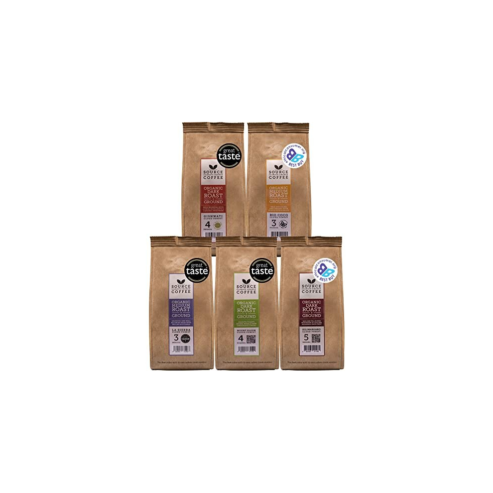 Organic Ground Coffee - Single Origin, Award-Winning Medium & Dark Roast Gift Set by Source Climate Change - Ethically Sourced, Traceable & Freshly