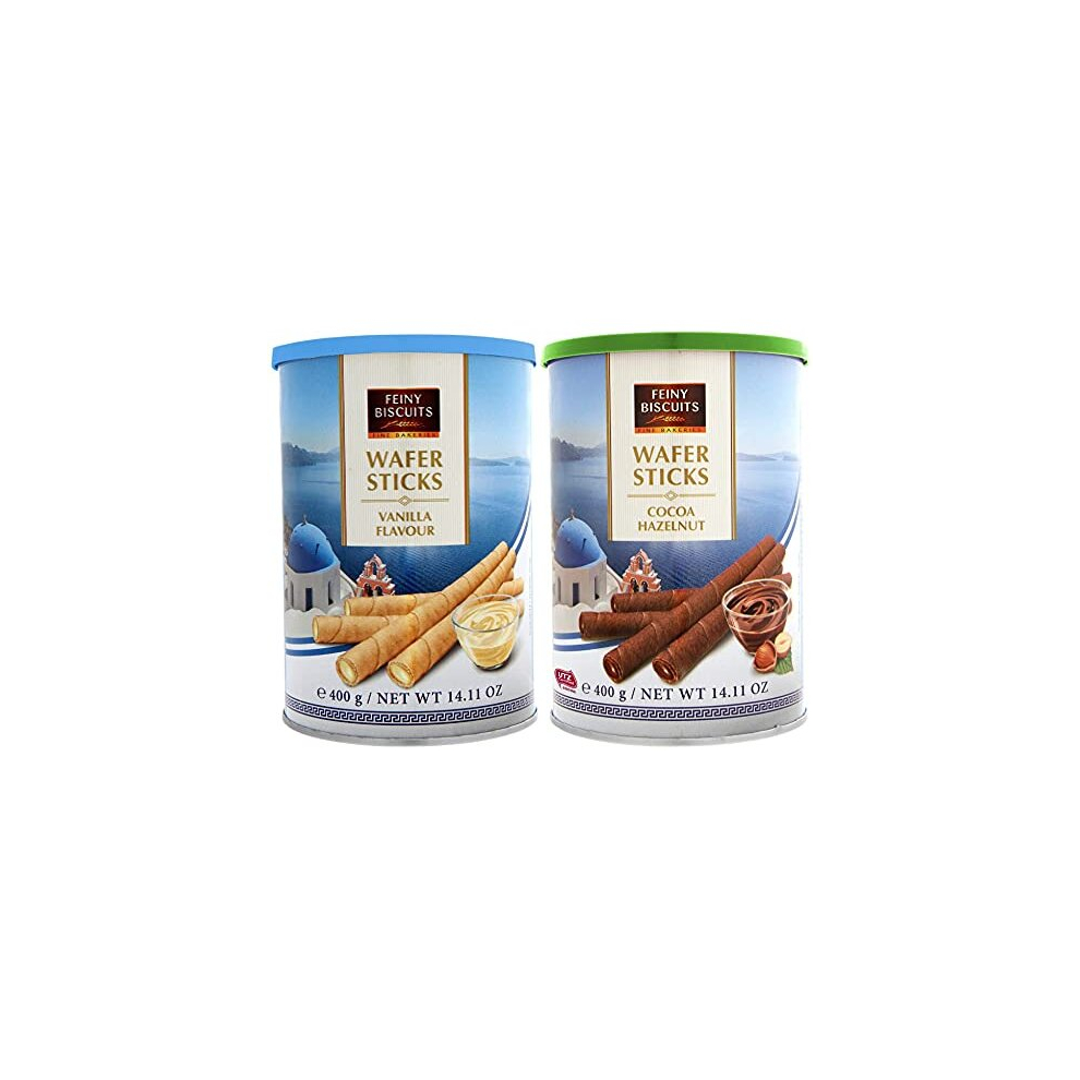 Feiny Biscuits Wafer Rolls Variety Pack - Vanilla Flavoured (400G) & Hazelnut And Cocoa (400G) Cream