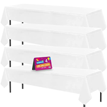 4pk Long White Table Cloth Party | 274 x 137cm | Plastic Table Cover Party Table Cloth Disposable Tablecloths for Parties | Plastic Tablecloth | White