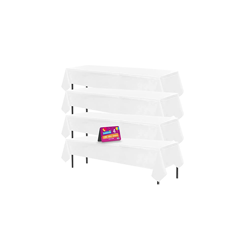 Sol 4Pk Long Table Cloth Party | 274 X 137Cm | Plastic Table Cover Party Table Cloth Disposable Tablecloths For Parties | Plastic Tablecloth | White