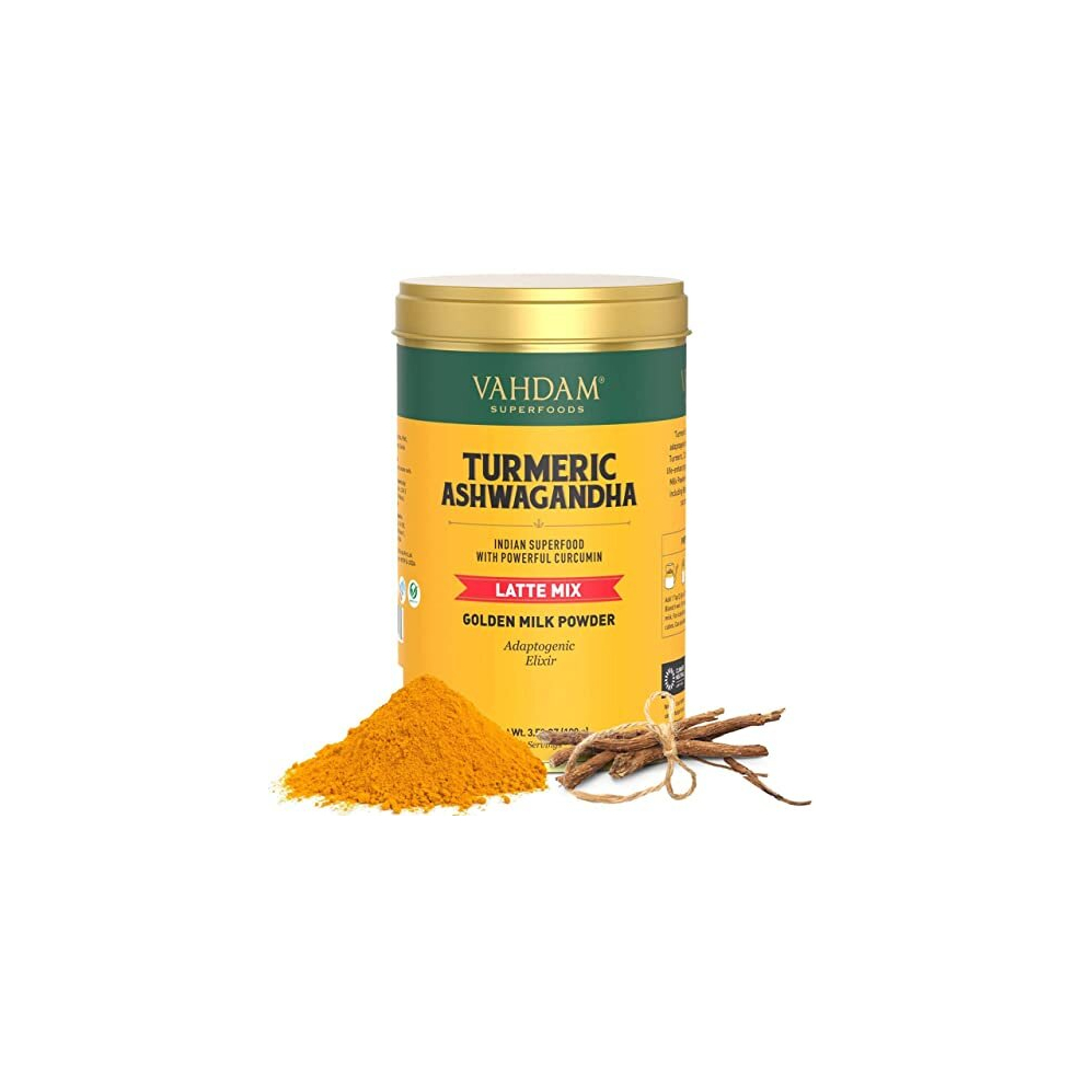 VAHDAM, Golden Milk Powder/Turmeric Ashwagandha Latte Mix (40 Cups) Caffeine-Free Golden Milk Tea Powder w/Powerful Curcumin,Turmeric Powder &