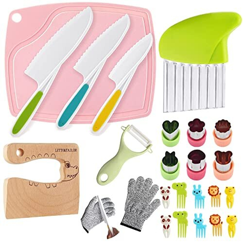 Kids Cooking Set 24 Piece Wooden Kids Kitchen Knives, Kids Knife Set
