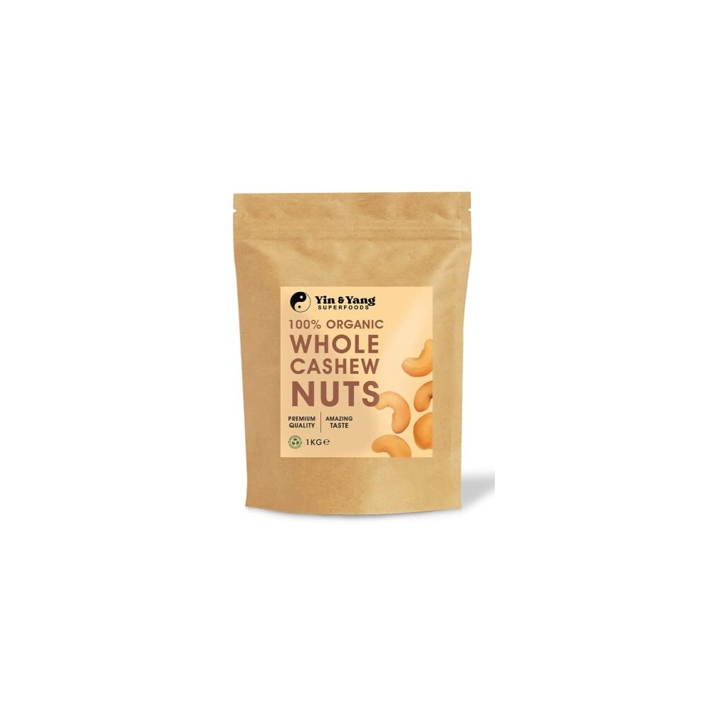Organic Cashew Nuts 1kg Whole, Raw, 100% Natural, by Yin & Yang Superfoods. Premium Quality, Source of Fibre & Protein, Vegan, Contains Antioxidants,