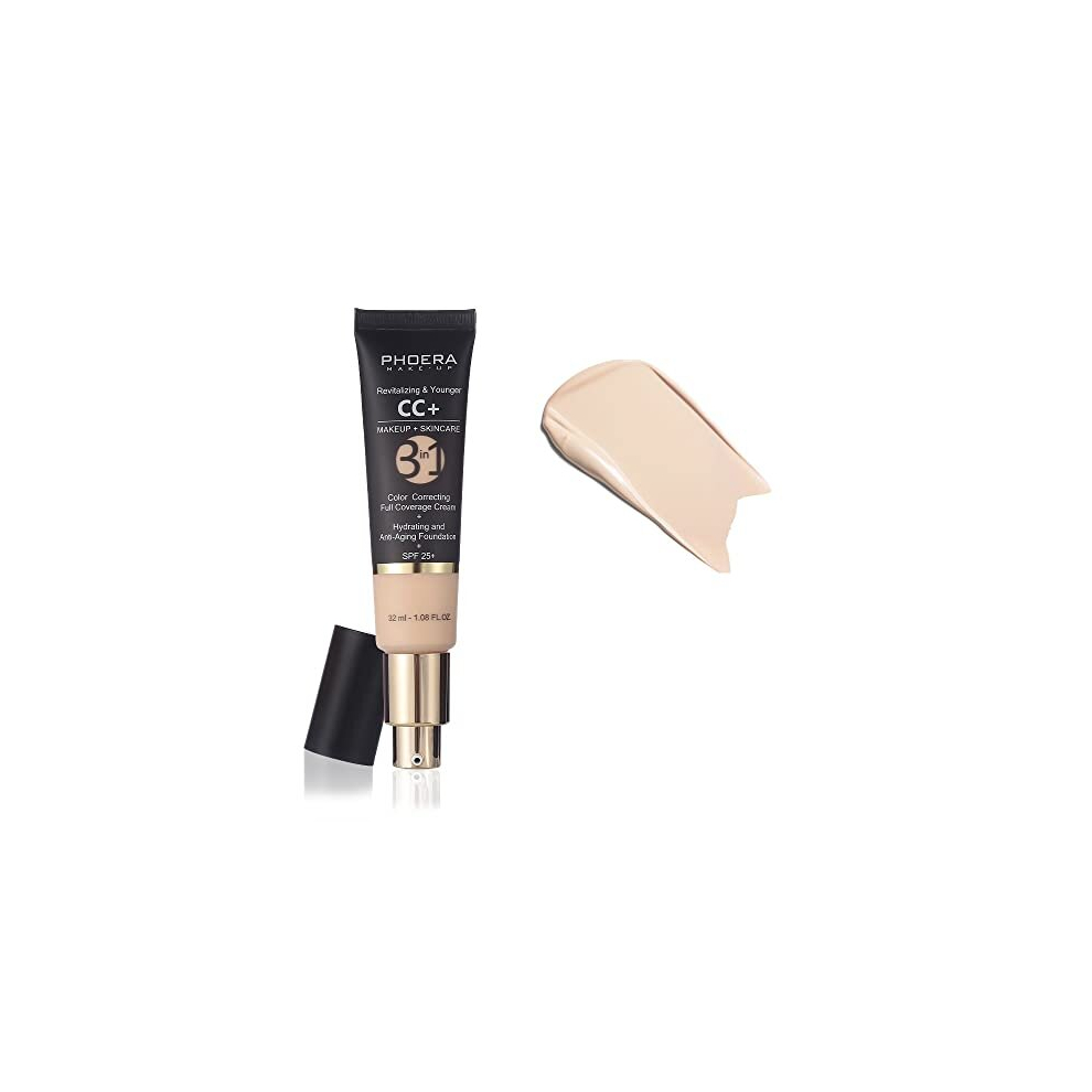 Phoera Cream/Dark Anti-Aging Color Correcting Full Coverage Foundation Spf 25+ Revitalizing & Younger Infused Concealer With Vitamins For Circles, Acne Scars