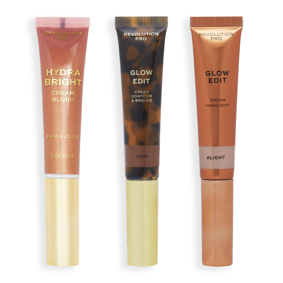 Revolution Pro Cream/Dark Face Wand Trio, Contour, Blush And Highlighter Makeup Set, Vegan And Cruelty-Free, 1X12ml, 2X15ml
