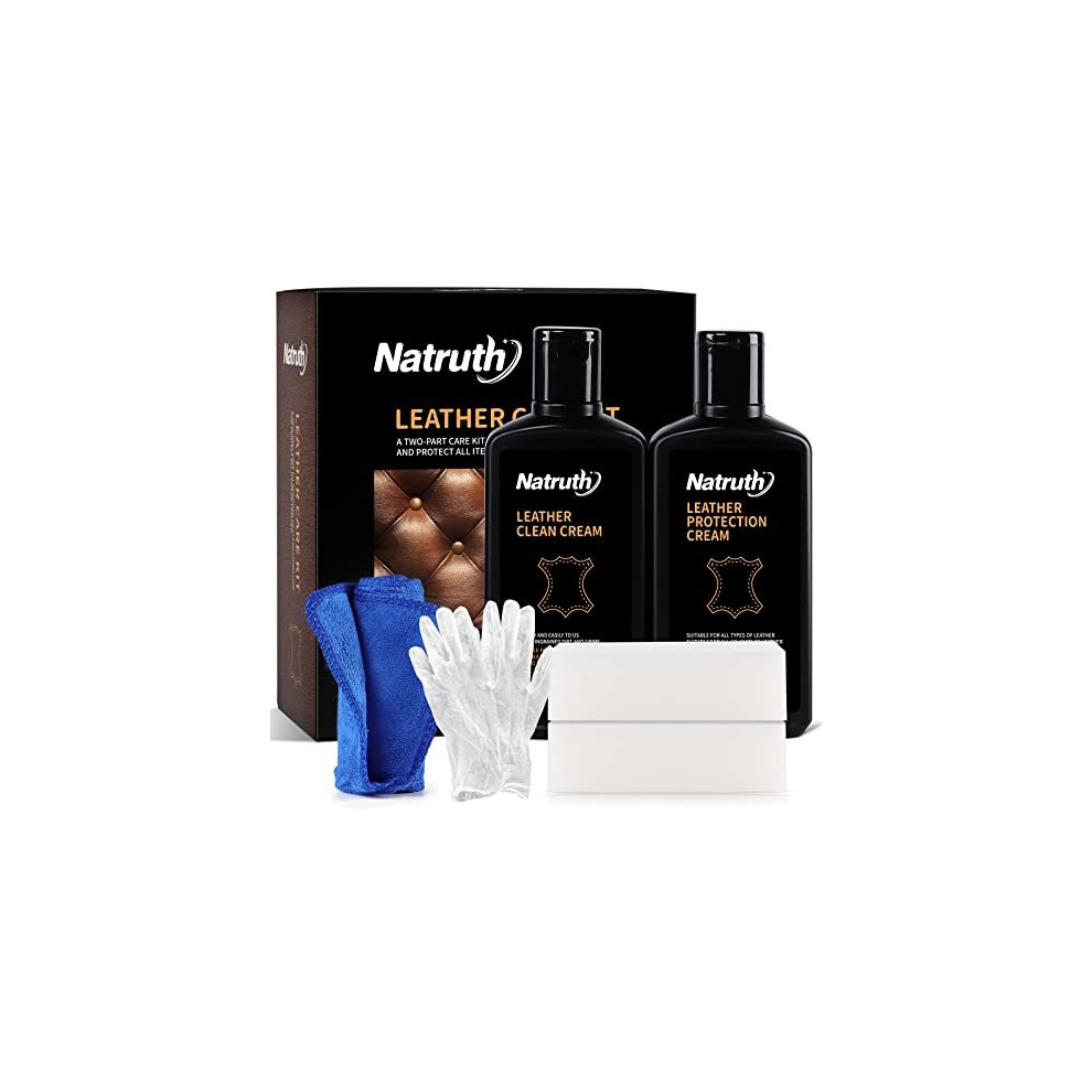 Leather Care Kit with Sponges, 280ml Leather Cleaner and 280ml Leather Conditioner, Leather Furniture Cleaner for Leather Sofas Car Seats, All Leather