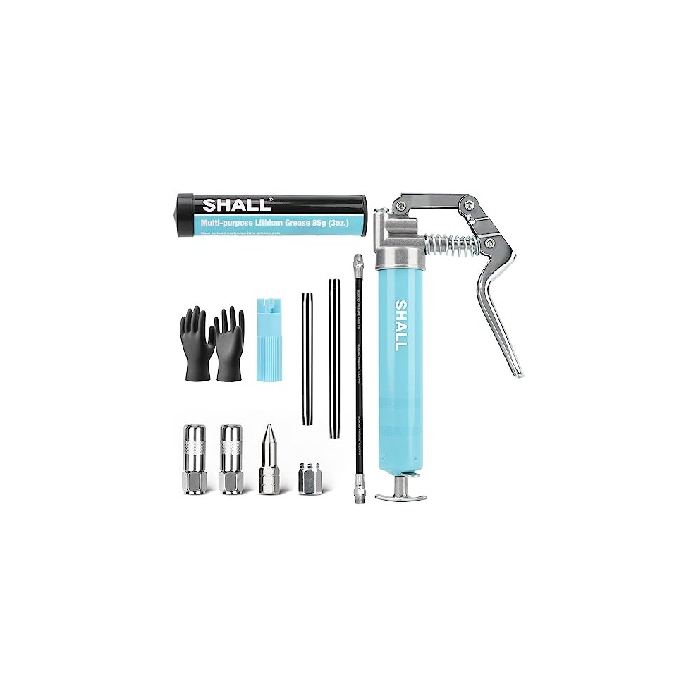 Mini Grease Gun, Small Grease Gun Kit (3.52OZ Capacity, 3000PSI) with 2PCS 4-Jaw couplers, Sharp Nozzle, Extension Adapter, 3OZ Cartridge Grease,-image-OPC-PD766BW-NEW
