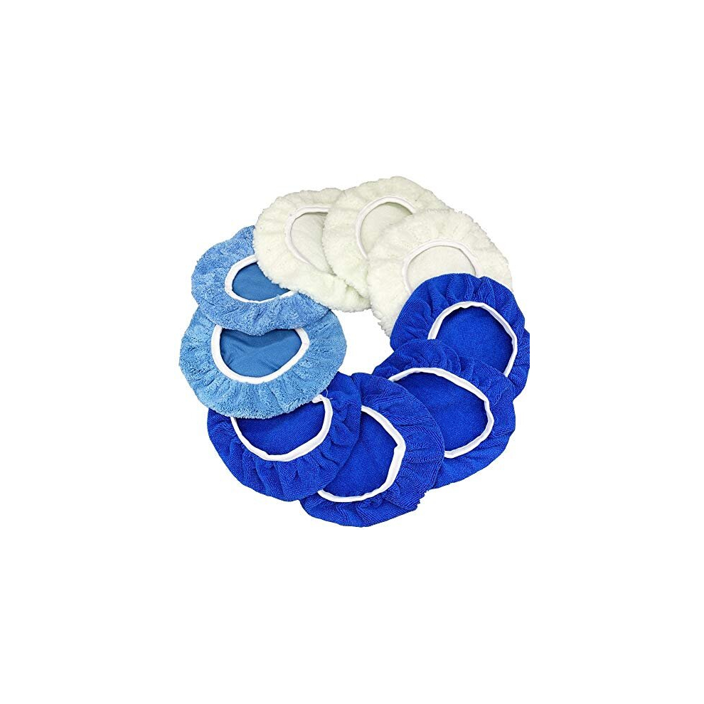 9 To 10 Inches 9Pcs Buffer Waxers Bonnet Set Polishing Pads Car Wax Cover Kit - 4 Microfiber, 3 Fleece, 2 Woolen, For Orbital Buffer Polisher Coral 191796250738