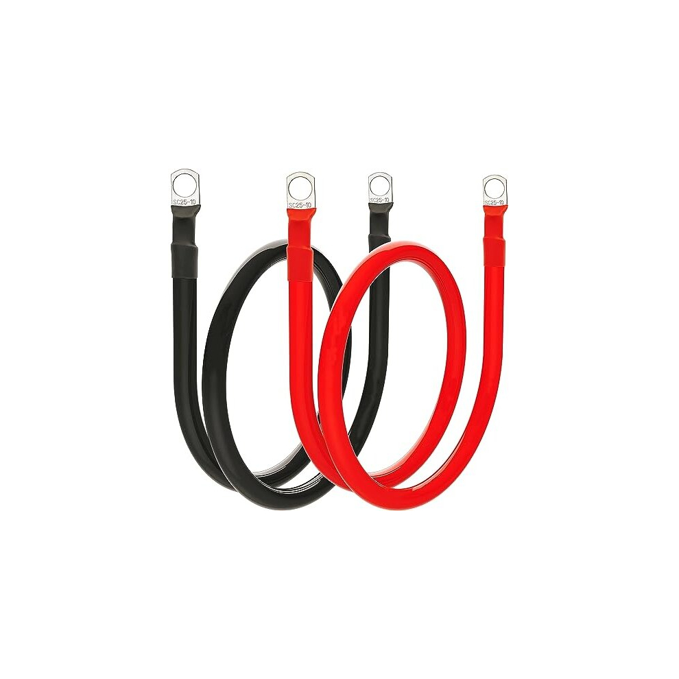 2Pcs 1M Car Battery Inverter Cable, 3 Awg Battery Cables 25Mmâ² Auto Battery Cable With M10 Ring Terminals For Car Van Truck Rv Motorcycle Solar 753775972590