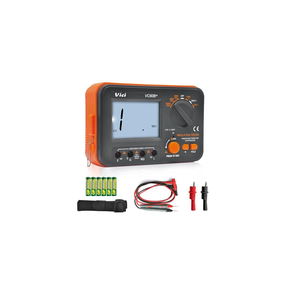 Digital Insulation Resistance Tester, Megohmmeter, 0.1~200 Mî©, Digital Megohmmeter, 250V/500V/750V/1000V Test Voltage, With Backlight Display 719358785186