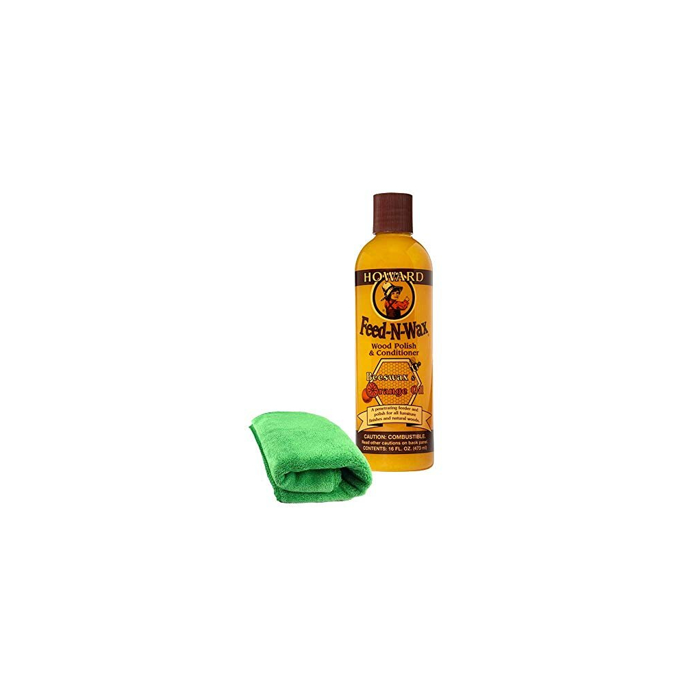 Feed N Wax Wood Polish And Conditioner By Howard Furniture Feed Beeswax, Carnauba Wax And Orange Oil In One 473Ml Bundle With Professional Microfibre 5060288609680