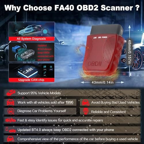 Wireless OBD2 Scanner Car Diagnostic Scan Tool, OBDII Adapter Used for Vehicle Error Test Motor Indicator Light OBD2 Bluetooth Scanner Reader and 2