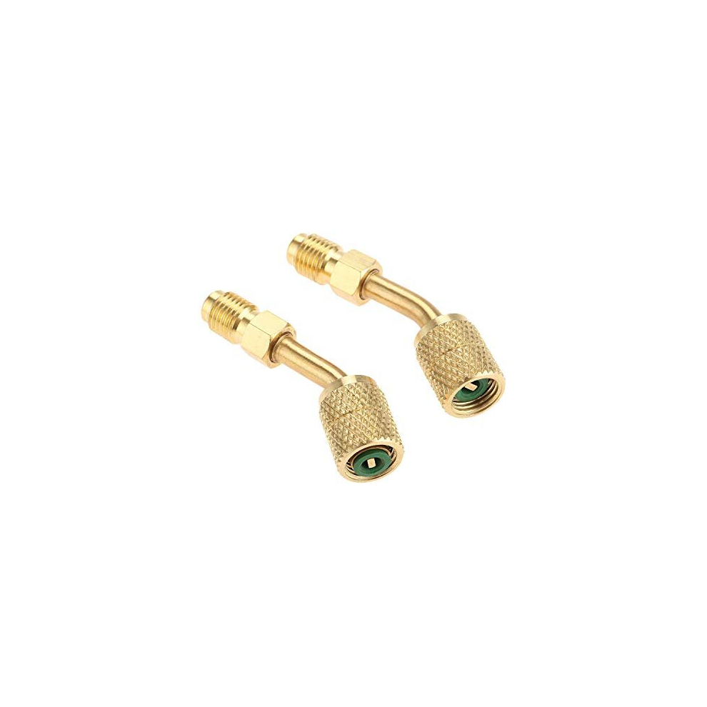 R410a Adapter 5/16" Sae Female Quick Couplers To 1/4" Sae Male Flare, 2 Pc 45 Degree Angled Charging Vacuum Adapter, Used For R410a With Thimble Mini 606034661493