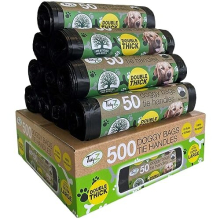500 DOGGY BAGS WITH TIE HANDLES EXTRA STRONG & EXTRA LARGE (10 rolls of 50 bags)
