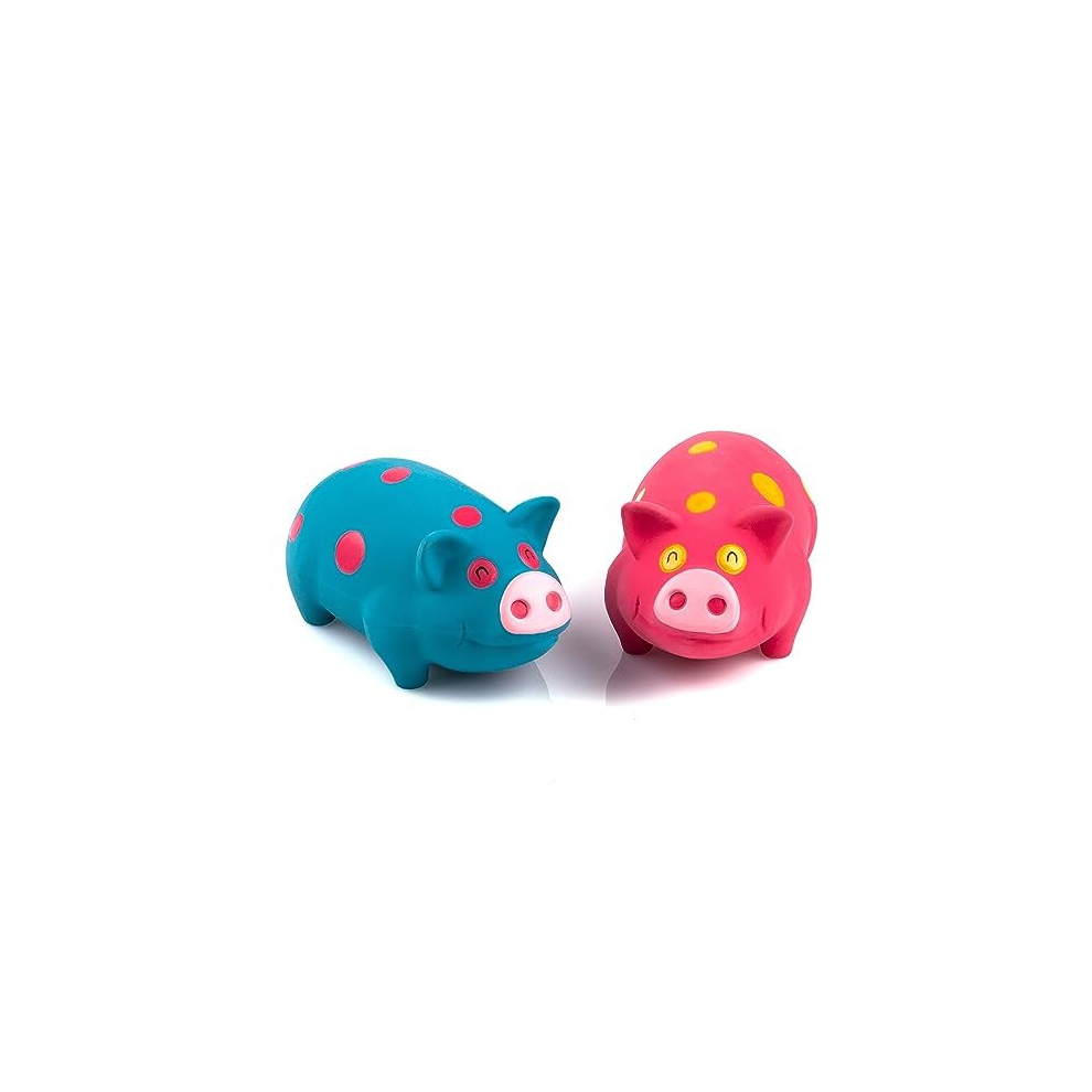 2 Pack 6 Inch Grunting Latex Rubber Dog Toy Polka Dot Pig for Medium Dogs Squeeze Interactive Play Assorted Color