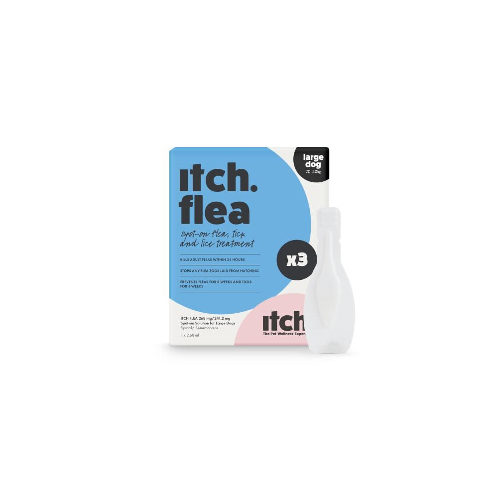 Itch | Large Dog Flea & Tick Treatment Spot-On Solution | Dogs 20Kg+ | Kills Fleas, Lice, Ticks, Eggs And Larvae | 3 Pipettes