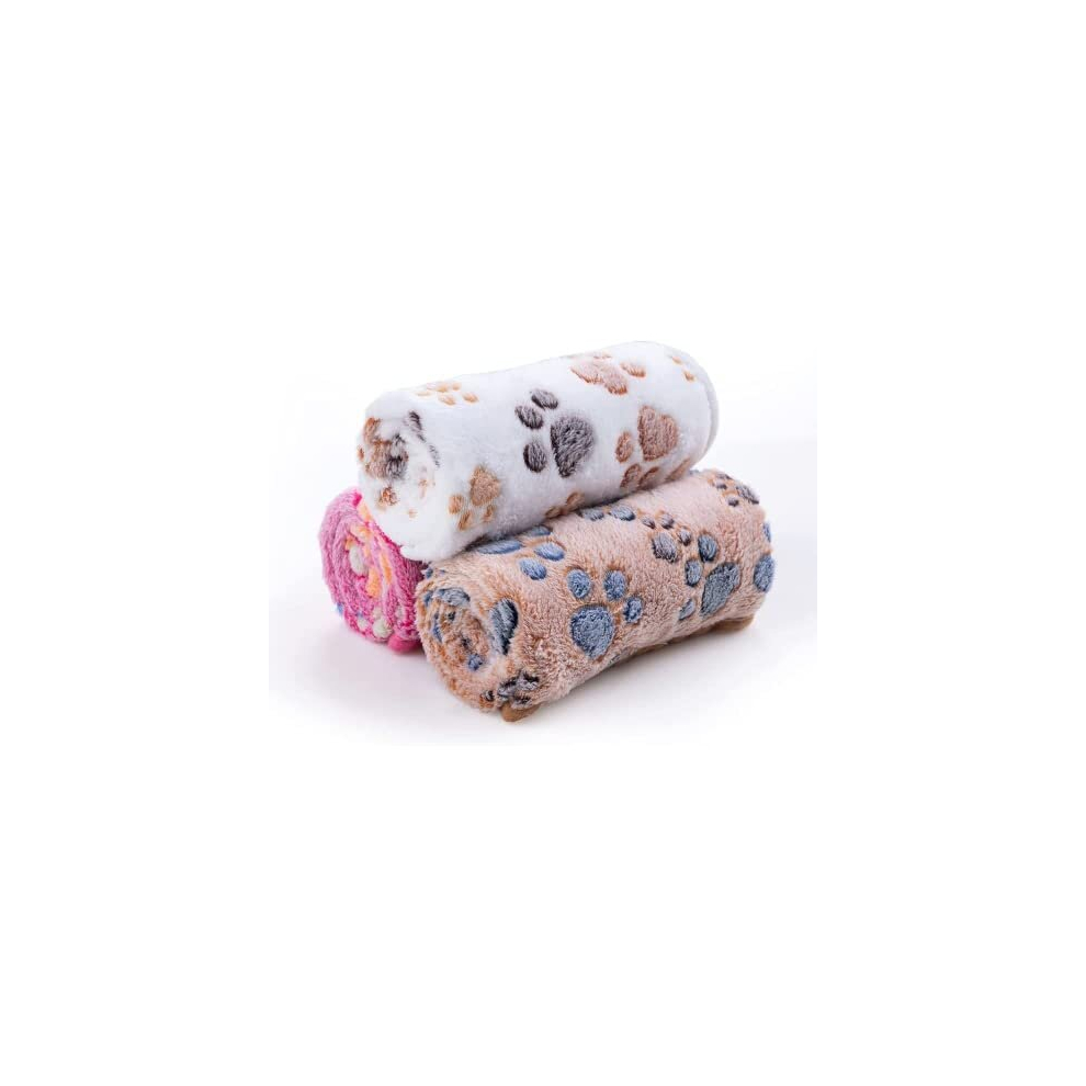 Dog Blankets Small - Fluffy Cats Dogs Blankets for Small Dogs, Cute Paw Print Pet Throw Puppy Cozy Blankets 3 Pack