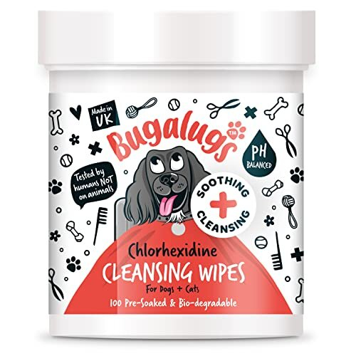Chlorhexidine Dog Wipes for pawly skin - 100 Biodegradable dog grooming pet wipes. Use as Dog ear wipes, dog eye wipes, dog face wipes, Paw & Bum