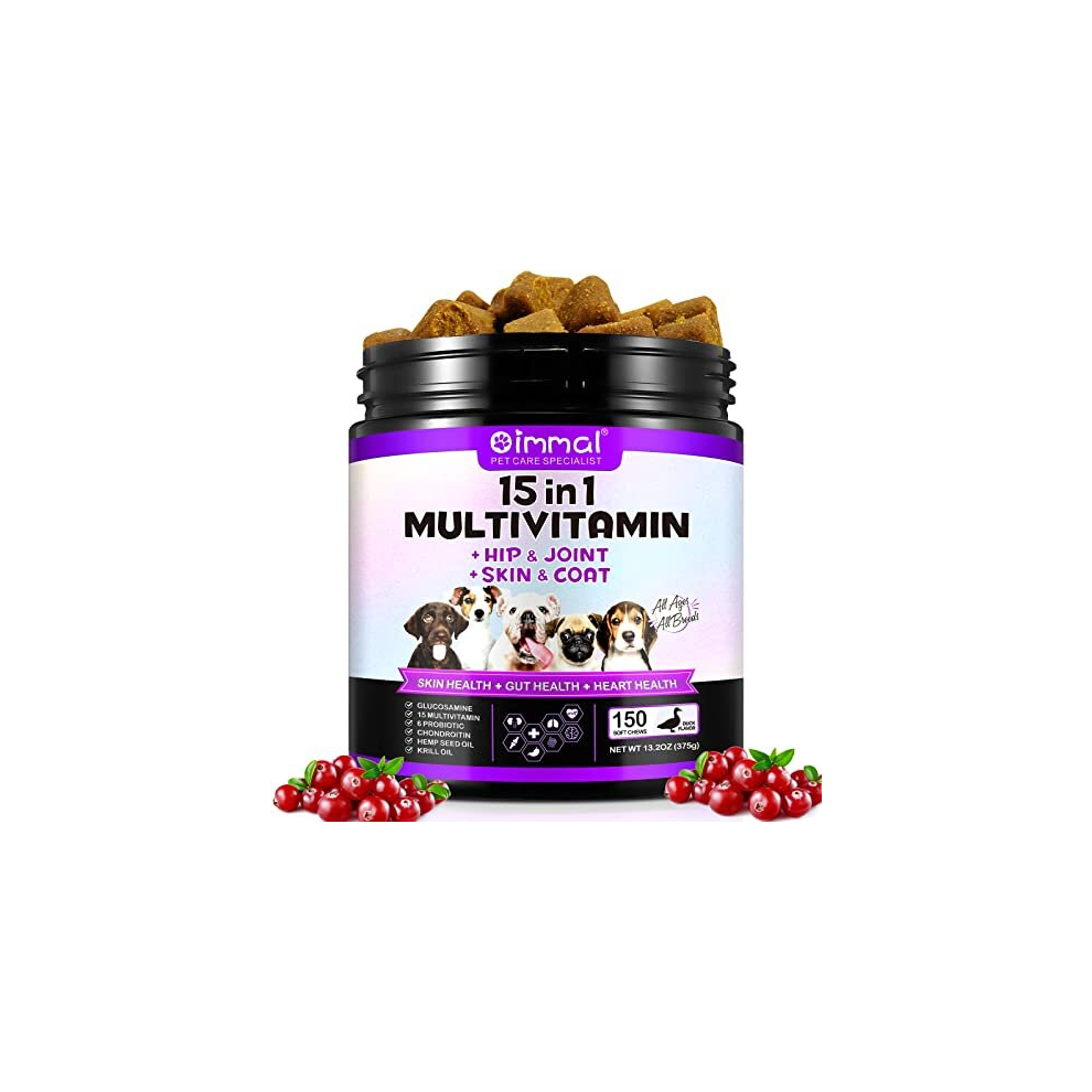 Dog Multivitamin Chewable,15-in-1 Dog Vitamins & Supplements,Pet Joint Support Health- Skin, Coat Heart, Hips, Joints,Digestion & Immune System,for