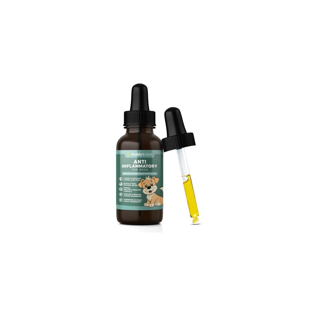 Buddy's Best Anti-Inflammatory For Dogs - All-Natural Joint Pain Relief With Flaxseed, Hemp, Ginger & Turmeric Oils, Soothing Formula, 50Ml