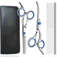 Dog Grooming Scissors, Jiasoval 4-in-1 Dog Grooming Kit with Safety Round Tip, Professional Grooming Shears Set Hair Cutting Trimming Scissors with
