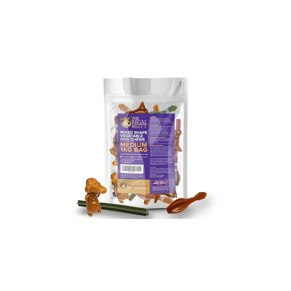 The Regal Mutt - Vegetable Dog Chews - Mixed Shape Variety Pack - 1Kg Bag) Medium
