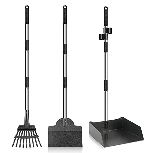 3 Pack Metal Pet Poop Scoop,Tray and Rake,Adjustable Long Handle with