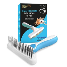 Dematting Comb for Dogs – Undercoat Brush for Dog Grooming - Double Row Stainless Steel Pins Dog Brushes for Shedding – Skin-Friendly and Safe
