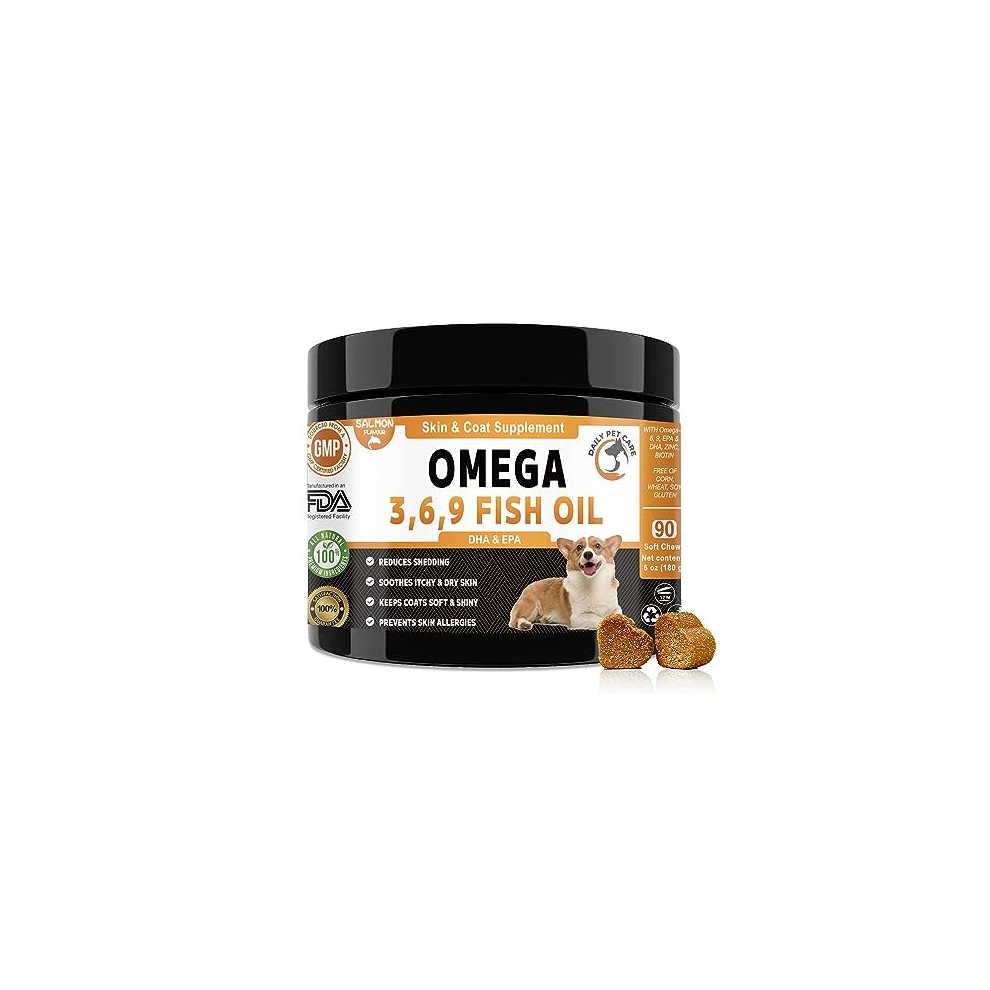 Omega 3, 6, 9 Fish Oil for Dogs | Salmon Oil Soft Chews for Dogs to Prevent Skin Allergies & Support Itchy Dog Skin Relief | Skin & Coat Supplements