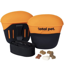 Dog Treat Pouch Bag for Puppy & Dog Training/Walking - Silicone with Belt & Clip, Magnetic Closure, Orange & Black
