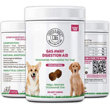 C&G Pets, Gas Away Digestion Aid 60 Soft Chews, Gas & Flatulence Supplement Aid for Dogs, Relieve Gas and Bloating Discomfort, Reduces Stool and Urine