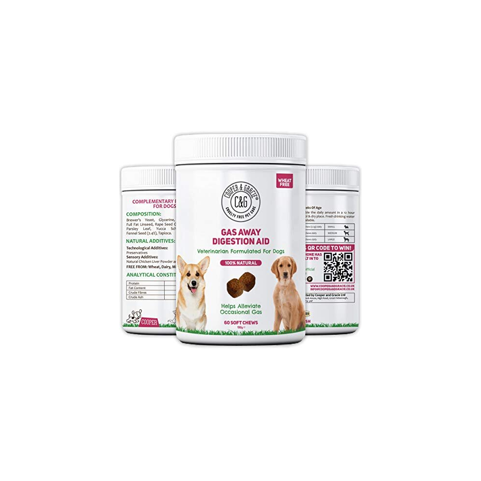 C&G Pets , Gas Away Digestion Aid 60 Soft Chews, Gas & Flatulence Supplement Aid For Dogs, Relieve Gas And Bloating Discomfort, Reduces Stool And Urine