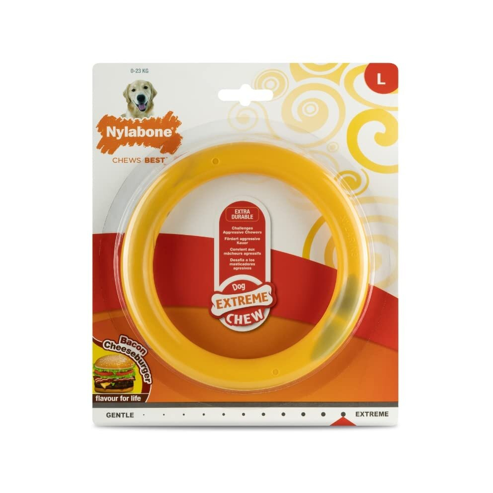 Extreme Tough Dog Chew Toy Giant Ring, Durable, Bacon & Cheeseburger Flavour, Large, for Dogs Up to 23 kg