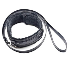 Black General Faux Leather Soft Padded Choker Collar With Detachable Leash (Thin)